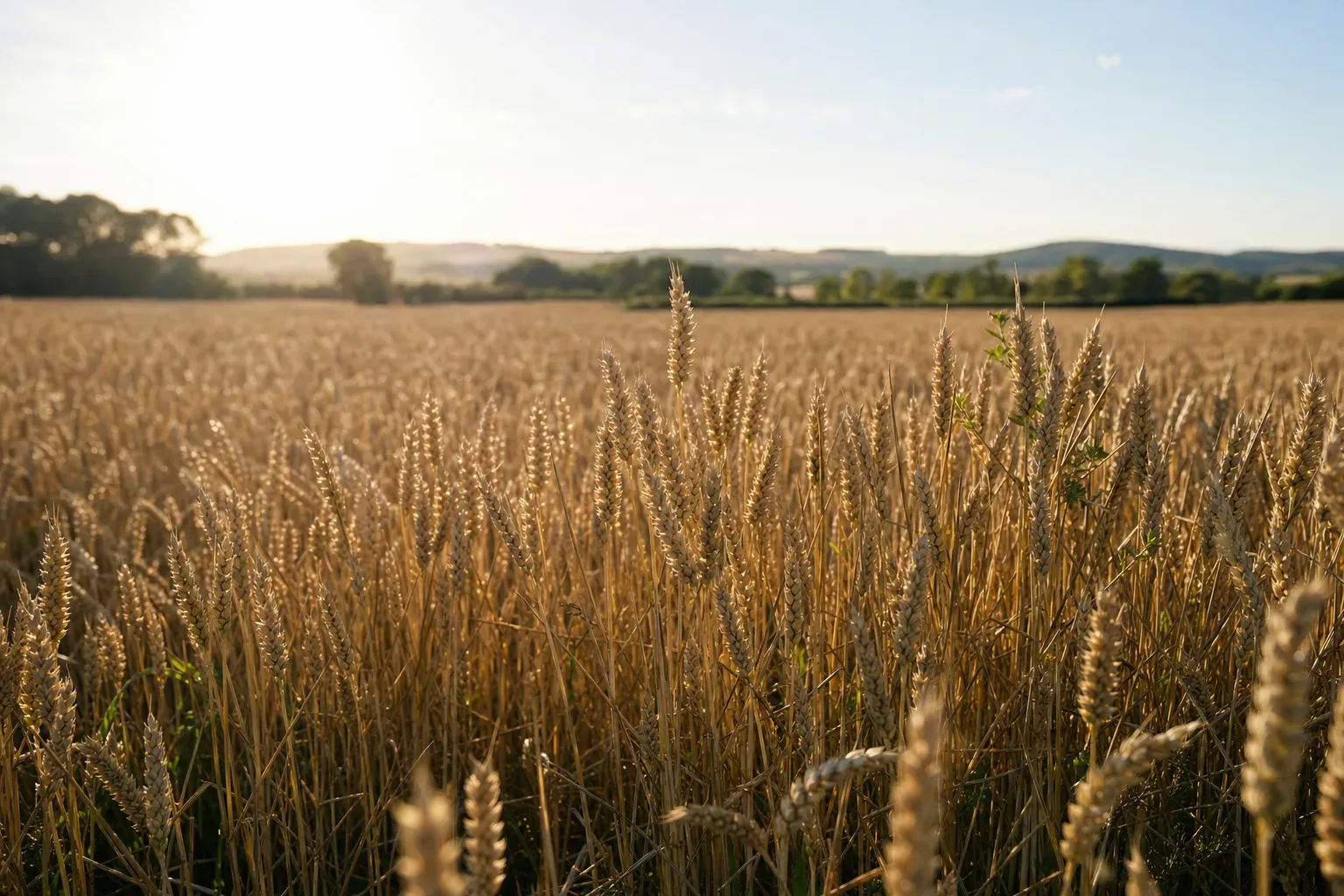 Campo de trigo dourado sob luz abundante, evocando provisão de Deus