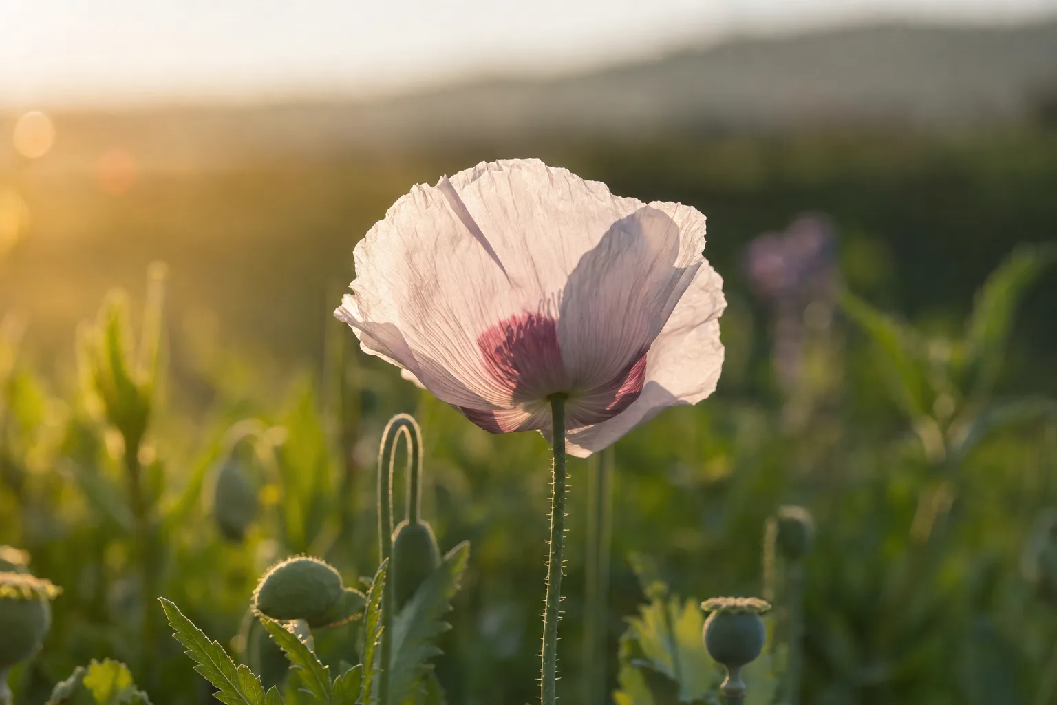 Luz suave da manhã sobre uma flor delicada, evocando valor e cuidado